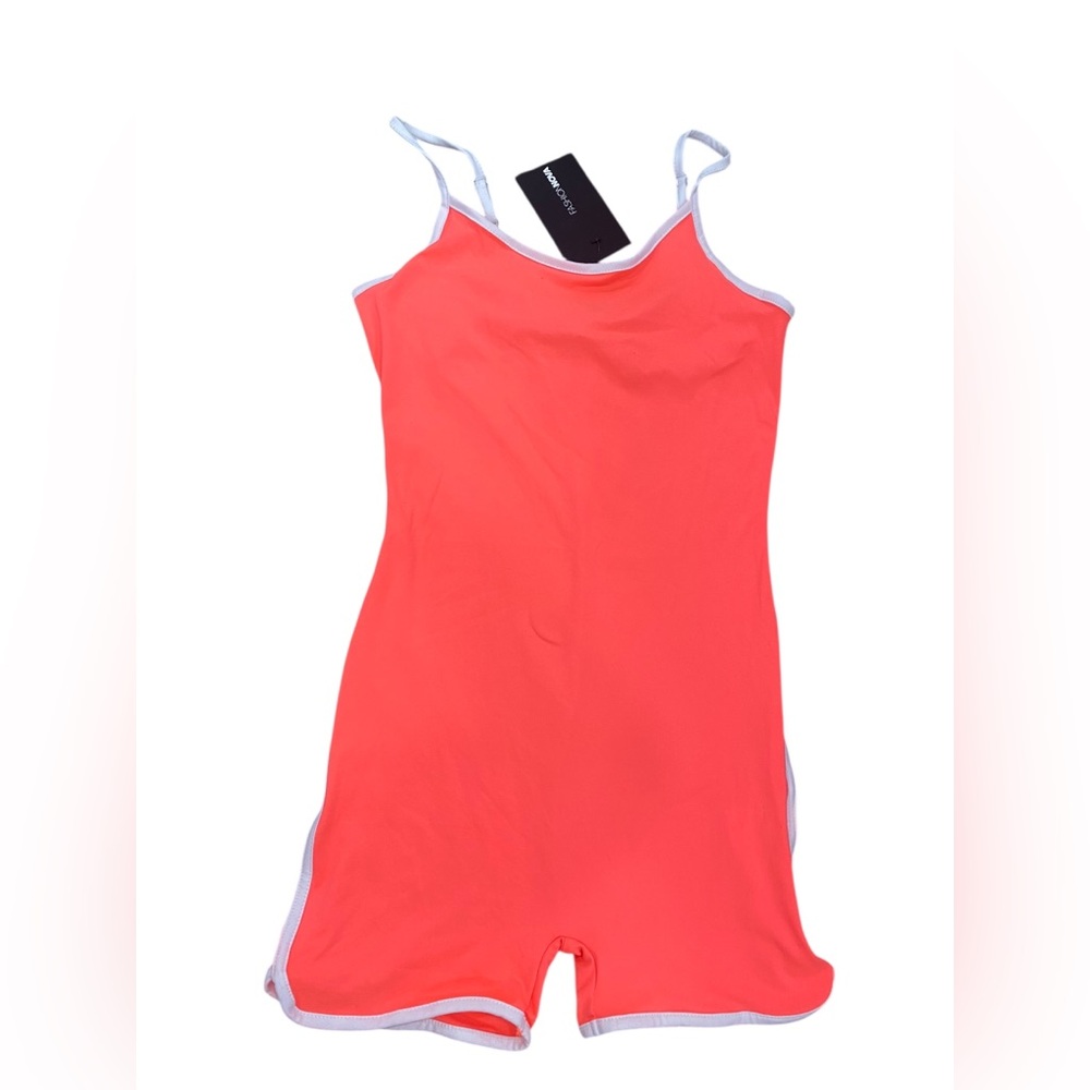 Fashion Nova Neon Coral Cami Top Romper Small